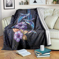 Hawaiian Whales Love Couple Blanket Hibiscus and Kakau Art Tattoo Night Sky Vibe LT03 Navy - Polynesian Pride