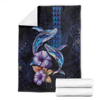 Hawaiian Whales Love Couple Blanket Hibiscus and Kakau Art Tattoo Night Sky Vibe LT03 - Polynesian Pride
