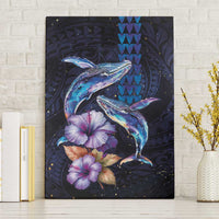 Hawaiian Whales Love Couple Canvas Wall Art Hibiscus and Kakau Art Tattoo Night Sky Vibe LT03 Without Frame Navy - Polynesian Pride