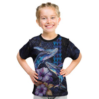 Hawaiian Whales Love Couple Kid T Shirt Hibiscus and Kakau Art Tattoo Night Sky Vibe LT03 Navy - Polynesian Pride