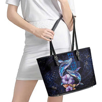 Hawaiian Whales Love Couple Leather Tote Bag Hibiscus and Kakau Art Tattoo Night Sky Vibe LT03 - Polynesian Pride
