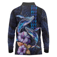 Hawaiian Whales Love Couple Long Sleeve Polo Shirt Hibiscus and Kakau Art Tattoo Night Sky Vibe LT03 - Polynesian Pride