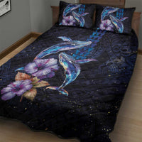 Hawaiian Whales Love Couple Quilt Bed Set Hibiscus and Kakau Art Tattoo Night Sky Vibe LT03 - Polynesian Pride
