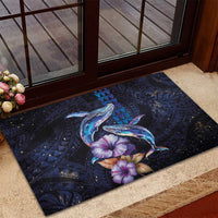 Hawaiian Whales Love Couple Rubber Doormat Hibiscus and Kakau Art Tattoo Night Sky Vibe LT03 - Polynesian Pride