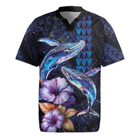 Hawaiian Whales Love Couple Rugby Jersey Hibiscus and Kakau Art Tattoo Night Sky Vibe LT03 Navy - Polynesian Pride