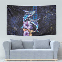 Hawaiian Whales Love Couple Tapestry Hibiscus and Kakau Art Tattoo Night Sky Vibe LT03 - Polynesian Pride