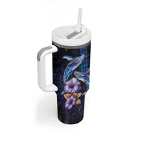 Hawaiian Whales Love Couple Tumbler With Handle Hibiscus and Kakau Art Tattoo Night Sky Vibe LT03 - Polynesian Pride