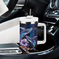Hawaiian Whales Love Couple Tumbler With Handle Hibiscus and Kakau Art Tattoo Night Sky Vibe LT03 - Polynesian Pride