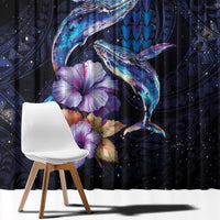 Hawaiian Whales Love Couple Window Curtain Hibiscus and Kakau Art Tattoo Night Sky Vibe LT03 - Polynesian Pride