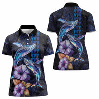 Hawaiian Whales Love Couple Women Polo Shirt Hibiscus and Kakau Art Tattoo Night Sky Vibe LT03 - Polynesian Pride
