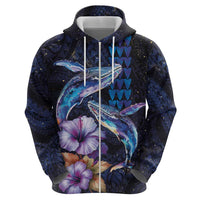 Hawaiian Whales Love Couple Zip Hoodie Hibiscus and Kakau Art Tattoo Night Sky Vibe LT03 - Polynesian Pride
