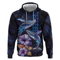 Hawaiian Whales Love Couple Zip Hoodie Hibiscus and Kakau Art Tattoo Night Sky Vibe LT03 Pullover Hoodie Navy - Polynesian Pride