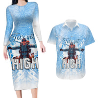 New Zealand Sky Diving Couples Matching Long Sleeve Bodycon Dress and Hawaiian Shirt Lets Get High LT05 Blue - Polynesian Pride
