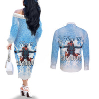New Zealand Sky Diving Couples Matching Off The Shoulder Long Sleeve Dress and Long Sleeve Button Shirt Lets Get High LT05 - Polynesian Pride