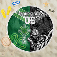 New Zealand And Ireland Rugby Custom Beach Blanket Maori Tiki With Shamrock LT05 One Size 150cm Black - Polynesian Pride