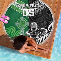 New Zealand And Ireland Rugby Custom Beach Blanket Maori Tiki With Shamrock LT05 - Polynesian Pride
