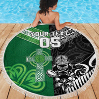 New Zealand And Ireland Rugby Custom Beach Blanket Maori Tiki With Shamrock LT05 - Polynesian Pride