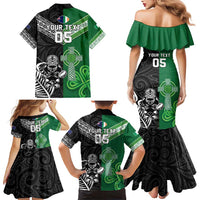 New Zealand And Ireland Rugby Custom Family Matching Mermaid Dress and Hawaiian Shirt Maori Tiki With Shamrock LT05 - Polynesian Pride