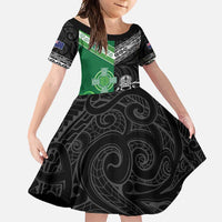 New Zealand And Ireland Rugby Custom Family Matching Off Shoulder Maxi Dress and Hawaiian Shirt Maori Tiki With Shamrock LT05 Daughter's Dress Black - Polynesian Pride