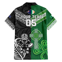 New Zealand And Ireland Rugby Custom Family Matching Puletasi and Hawaiian Shirt Maori Tiki With Shamrock