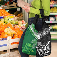 New Zealand And Ireland Rugby Custom Grocery Bag Maori Tiki With Shamrock