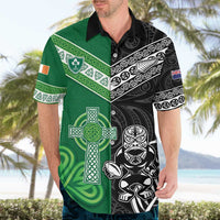 New Zealand And Ireland Rugby Custom Hawaiian Shirt Maori Tiki With Shamrock LT05 - Polynesian Pride
