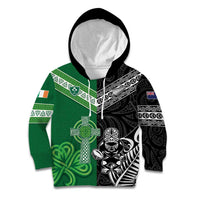 New Zealand And Ireland Rugby Custom Kid Hoodie Maori Tiki With Shamrock LT05 Hoodie Black - Polynesian Pride