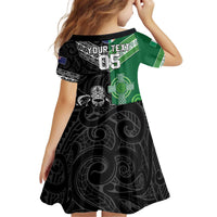 New Zealand And Ireland Rugby Custom Kid Short Sleeve Dress Maori Tiki With Shamrock LT05 - Polynesian Pride
