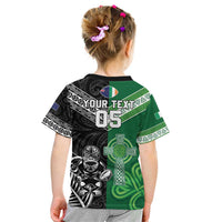 New Zealand And Ireland Rugby Custom Kid T Shirt Maori Tiki With Shamrock LT05 - Polynesian Pride