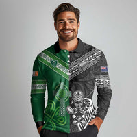 New Zealand And Ireland Rugby Custom Long Sleeve Polo Shirt Maori Tiki With Shamrock LT05 - Polynesian Pride