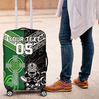 New Zealand And Ireland Rugby Custom Luggage Cover Maori Tiki With Shamrock LT05 Black - Polynesian Pride