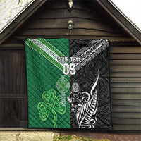 New Zealand And Ireland Rugby Custom Quilt Maori Tiki With Shamrock