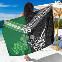 New Zealand And Ireland Rugby Custom Sarong Maori Tiki With Shamrock LT05 One Size 44 x 66 inches Black - Polynesian Pride