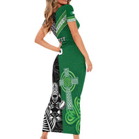 New Zealand And Ireland Rugby Custom Short Sleeve Bodycon Dress Maori Tiki With Shamrock LT05 - Polynesian Pride