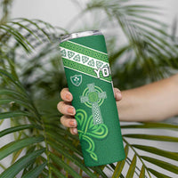 New Zealand And Ireland Rugby Custom Skinny Tumbler Maori Tiki With Shamrock