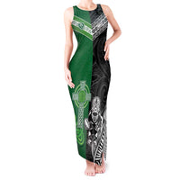 New Zealand And Ireland Rugby Custom Tank Maxi Dress Maori Tiki With Shamrock LT05 Women Black - Polynesian Pride