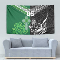 New Zealand And Ireland Rugby Custom Tapestry Maori Tiki With Shamrock