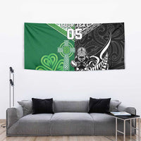 New Zealand And Ireland Rugby Custom Tapestry Maori Tiki With Shamrock