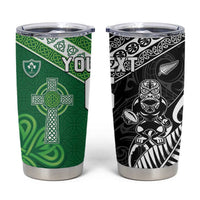 New Zealand And Ireland Rugby Custom Tumbler Cup Maori Tiki With Shamrock LT05 Black - Polynesian Pride