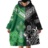 New Zealand And Ireland Rugby Custom Wearable Blanket Hoodie Maori Tiki With Shamrock LT05 - Polynesian Pride
