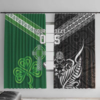 New Zealand And Ireland Rugby Custom Window Curtain Maori Tiki With Shamrock LT05 With Hooks Black - Polynesian Pride