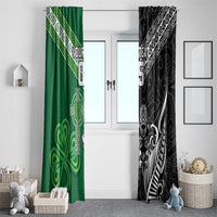 New Zealand And Ireland Rugby Custom Window Curtain Maori Tiki With Shamrock LT05 - Polynesian Pride