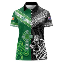 New Zealand And Ireland Rugby Custom Women Polo Shirt Maori Tiki With Shamrock LT05 Female Black - Polynesian Pride