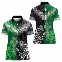 New Zealand And Ireland Rugby Custom Women Polo Shirt Maori Tiki With Shamrock LT05 - Polynesian Pride