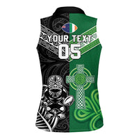 New Zealand And Ireland Rugby Custom Women Sleeveless Polo Shirt Maori Tiki With Shamrock LT05 - Polynesian Pride