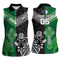New Zealand And Ireland Rugby Custom Women Sleeveless Polo Shirt Maori Tiki With Shamrock LT05 - Polynesian Pride
