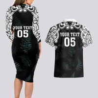 Custom New Zealand Fern Women Rugby Couples Matching Long Sleeve Bodycon Dress and Hawaiian Shirt Maori Pattern LT05 - Polynesian Pride