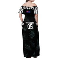 Custom New Zealand Fern Women Rugby Family Matching Off Shoulder Maxi Dress and Hawaiian Shirt Maori Pattern LT05 - Polynesian Pride