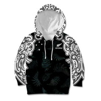 Custom New Zealand Fern Women Rugby Kid Hoodie Maori Pattern LT05 Hoodie Black - Polynesian Pride