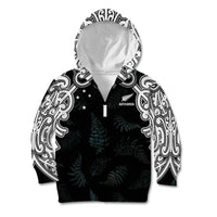 Custom New Zealand Fern Women Rugby Kid Hoodie Maori Pattern LT05 Zip Hoodie Black - Polynesian Pride
